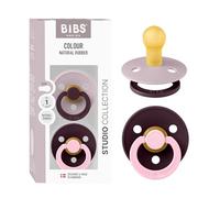 BIBS Colour Studio Soother 2-Pack, BPA Free Dummy Pacifier, Round Nipple. Natural Rubber Latex, Made in Denmark, Size 1 (0-6 Months) - Dusky Lilac/Plum
