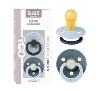 BIBS Colour Studio Soother 2-Pack, BPA Free Dummy Pacifier, Round Nipple. Natural Rubber Latex, Made in Denmark, Size 3 (18+ Months) - Baby Blue/Petrol