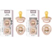 BIBS Colour Studio Soother 4-Pack, BPA Free Dummy Pacifier, Round Nipple. Natural Rubber Latex, Made in Denmark, Size 2 (6-18 Months), Jasmine Blush