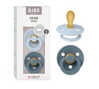 BIBS Colour Symmetrical Soother 2-Pack, BPA Free Dummy Pacifier, Symmetrical Nipple. Natural Rubber Latex, Made in Denmark. 6-18 Months (Pack of 2), Baby Blue/Petrol