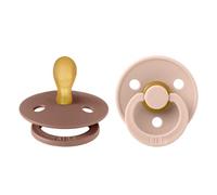 BIBS Colour Symmetrical Soother 2-Pack, BPA Free Dummy Pacifier, Symmetrical Nipple. Natural Rubber Latex, Made in Denmark. 0-6 Months (Pack of 2), Woodchuck/Blush