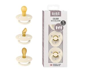 BIBS Colour Try-It Collection: 3 Soothers for Your Baby's Unique Needs, Round, Symmetrical and Orthodontic Nipple. Natural Rubber Latex, 0+ Months (Pack of 3), Ivory
