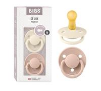 BIBS De Lux Soother 2-Pack, BPA Free Dummy Pacifier, Round Nipple. Natural Rubber Latex, Size 2 (6-18 Months), Ivory/Blush