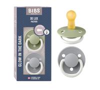 BIBS De Lux Soother 2-Pack, BPA Free Dummy Pacifier, Round Nipple. Natural Rubber Latex, Size 2 (6-18 Months), Sage Night/Cloud Night