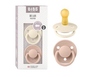 BIBS De Lux Dummies 2-Pack, BPA Free Dummy Pacifier, Round Nipple. Natural Rubber Latex, Size 2 (6-18 Months), Ivory/Blush