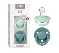BIBS De Lux Dummies 2-Pack, BPA Free Dummy Pacifier, Round Nipple. Silicone, OneSize (0-36 Months), Nordic Mint/Island Sea