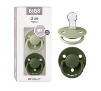 BIBS De Lux Dummies 2-Pack, BPA Free Dummy Pacifier, Round Nipple. Silicone, OneSize (0-36 Months), Sage/Hunter Green