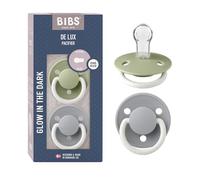 BIBS De Lux Dummies 2-Pack, BPA Free Dummy Pacifier, Round Nipple. Silicone, OneSize (0-36 Months), Sage Night/Cloud Night