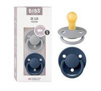 BIBS De Lux Dummy, 0-6 Months, 2-Pack, Round Teat, Cloud/Steel Blue