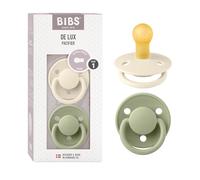 BIBS De Lux Dummy, 0-6 Months, 2-Pack, Round Teat, Ivory/Sage