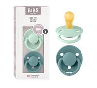 BIBS De Lux Dummy, 0-6 Months, 2-Pack, Round Teat, Nordic Mint/Island Sea