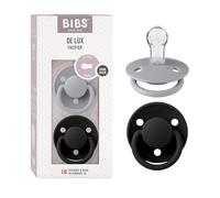BIBS De Lux Dummy, 0+ Months, 2-Pack, Round Teat, Cloud/Black