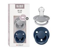 BIBS De Lux Dummy, 0+ Months, 2-Pack, Round Teat, Cloud/Steel Blue