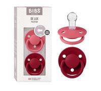BIBS De Lux Dummy, 0+ Months, 2-Pack, Round Teat, Coral/Ruby