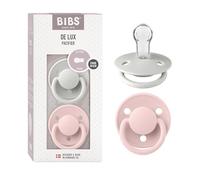 BIBS De Lux Dummy, 0+ Months, 2-Pack, Round Teat, Haze/Blossom