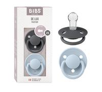 BIBS De Lux Dummy, 0+ Months, 2-Pack, Round Teat, Iron/Baby Blue