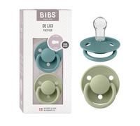 BIBS De Lux Dummy, 0+ Months, 2-Pack, Round Teat, Island Sea/Sage