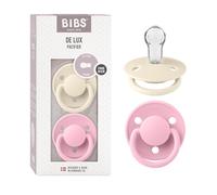 BIBS De Lux Dummy, 0+ Months, 2-Pack, Round Teat, Ivory/Baby Pink