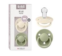BIBS De Lux Dummy, 0+ Months, 2-Pack, Round Teat, Ivory/Sage