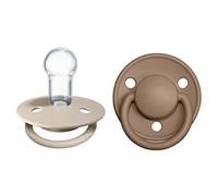 BIBS De Lux Dummy, 0+ Months, 2-Pack, Round Teat, Vanilla/Dark Oak