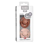 BIBS De Lux Dummy, 0+ Months, 2-Pack, Round Teat, Woodchuck/Blush