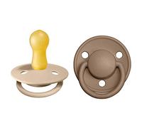BIBS De Lux Dummy, 6-18 Months, 2-Pack, Round Teat, Vanilla/Dark Oak