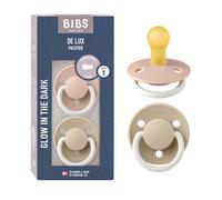 BIBS De Lux Glow Dummy, 0-6 Months, 2-Pack, Round Teat, Blush/Vanilla