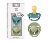 BIBS De Lux Soother 2-Pack, BPA Free Dummy Pacifier, Round Nipple. Natural Rubber Latex, Size 1 (0-6 Months), Island Sea/Sage