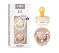 BIBS De Lux Soother 2-Pack, BPA Free Dummy Pacifier, Round Nipple. Natural Rubber Latex, Size 1 (0-6 Months), Ivory/Blush