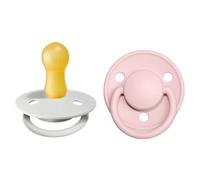 BIBS De Lux Soother 2-Pack, BPA Free Dummy Pacifier, Round Nipple. Natural Rubber Latex, Size 2 (6-18 Months), Haze/Blossom