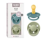 BIBS De Lux Soother 2-Pack, BPA Free Dummy Pacifier, Round Nipple. Natural Rubber Latex, Size 2 (6-18 Months), Island Sea/Sage