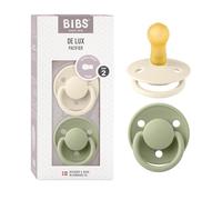 BIBS De Lux Soother 2-Pack, BPA Free Dummy Pacifier, Round Nipple. Natural Rubber Latex, Size 2 (6-18 Months), Ivory/Sage