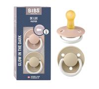 BIBS De Lux Soother 2-Pack, BPA Free Dummy Pacifier, Round Nipple. Natural Rubber Latex, Size 2 (6-18 Months), Blush Night/Vanilla Night