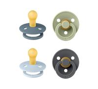 BIBS Dummies Colour 4-Pack, BPA Free Dummy Pacifier, Round Nipple Soothers, Natural Rubber Latex, Made in Denmark, Size 1 (0-6 Months), Baby Blue Mix