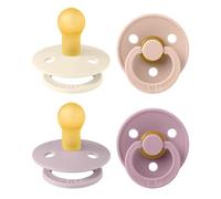 BIBS Dummies Colour 4-Pack, BPA Free Dummy Pacifier, Round Nipple Soothers, Natural Rubber Latex, Made in Denmark. 0-6 Months (Pack of 4), Baby Girl Colours