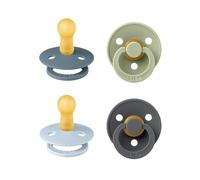 BIBS Dummies Colour 4-Pack, BPA Free Dummy Pacifier, Round Nipple Soothers, Natural Rubber Latex, Made in Denmark, Size 2 (6-18 Months), Baby Blue Mix