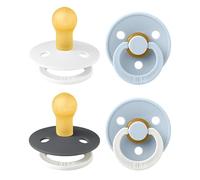 BIBS Dummies Colour 4-Pack, BPA Free Dummy Pacifier, Round Nipple Soothers, Natural Rubber Latex, Made in Denmark. 0-6 Months (Pack of 4), White Glow Mix