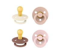 BIBS Dummies Colour 4-Pack, BPA Free Dummy Pacifier, Round Nipple Soothers, Natural Rubber Latex, Made in Denmark, Size 1 (0-6 Months), Blush Mix