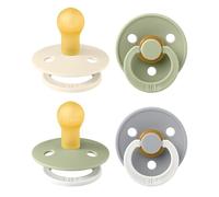 BIBS Dummies Colour 4-Pack, BPA Free Dummy Pacifier, Round Nipple Soothers, Natural Rubber Latex, Made in Denmark. 0-6 Months (Pack of 4), Sage Glow Mix