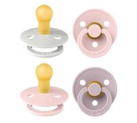 BIBS Dummies Colour 4-Pack, BPA Free Dummy Pacifier, Round Nipple Soothers, Natural Rubber Latex, Made in Denmark. 0-6 Months (Pack of 4), Haze Mix