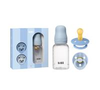 BIBS Gift Set Baby Sprinkle, with BIBS Baby Bottle 150 ml and Colour Soother 2-Pack, BPA Free Dummy Pacifier, Round Teat. Natural Rubber Latex, Made in Denmark, Size 1 (0-6 Months), Baby Blue