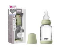 BIBS Glass Baby Bottle, 120 ml, 1-Pack, Sage | Anti-Colic | Silicone Teat | Slow Flow | Supports Breastfeeding | Made in Denmark | Familiar BIBS Teat