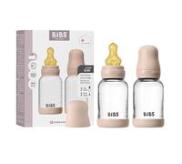 BIBS Glass Baby Bottle, 120 ml, 2-Pack, Natural Rubber Teat, Blush
