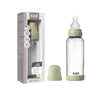 BIBS Glass Baby Bottle, 240 ml, 1-Pack, Sage | Anti-Colic | Silicone Teat | Medium Flow | Supports Breastfeeding | Made in Denmark | Familiar BIBS Teat