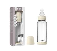 BIBS Baby Glass Bottle. 240ml. Anti-Colic. Vented Round Silicone Teat. Supports Natural Breastfeeding, Medium Flow, Complete Set - 240 ml, Ivory