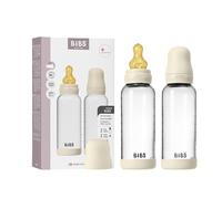 BIBS Glass Baby Bottle, 240 ml, 2-Pack, Ivory | Anti-Colic | Natural Rubber Latex Teat | Medium Flow | Supports Breastfeeding | Made in Denmark | Familiar BIBS Teat