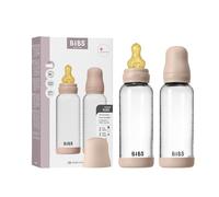 BIBS Glass Baby Bottle, 240 ml, 2-Pack, Natural Rubber Teat, Blush