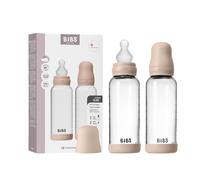 BIBS Glass Baby Bottle, 240 ml, 2-Pack, Silicone Teat, Blush