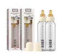 BIBS Glass Baby Bottle Complete Set, 225 ml, 2-Pack, Latex, Ivory | Anti-Colic | Natural Rubber Latex Teat | Complete Bottle Set | Supports Breastfeeding | Made in Denmark