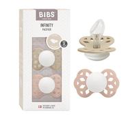 BIBS Infinity Anatomical Glow in The Dark Soother 2-Pack, BPA Free, Orthodontic Nipple. Silicone, Made in Denmark, Size 2 (6-18 Months), Vanilla Glow/Blush Glow